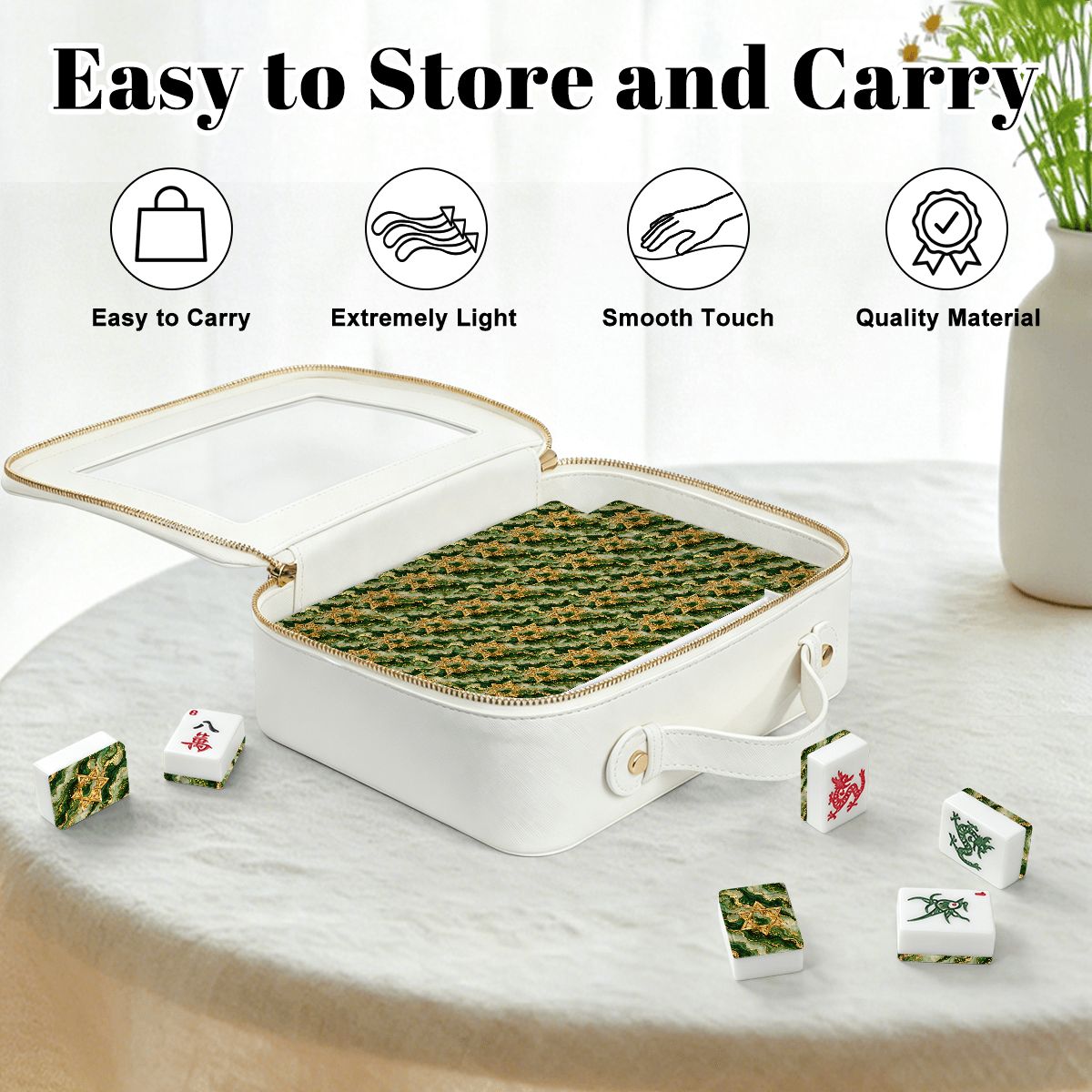 Star Of David Marbled Green Gold American Mahjong Tiles And Carry Case