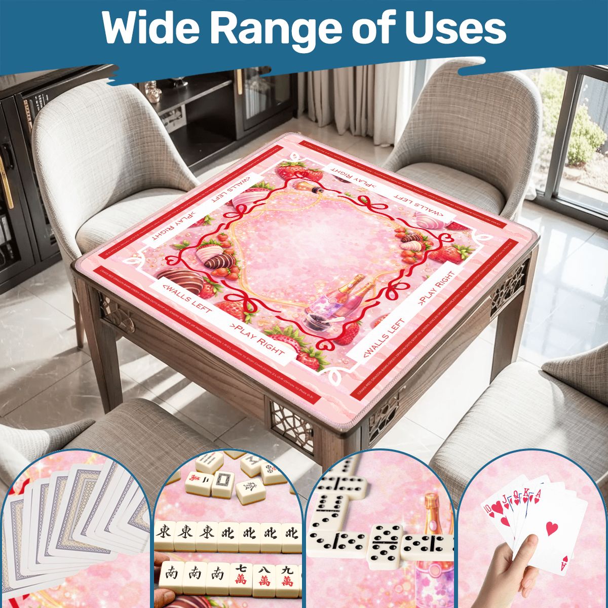 Strawberries And Bubbly Mahjong Mat With Instructions - Splash of Color Co.
