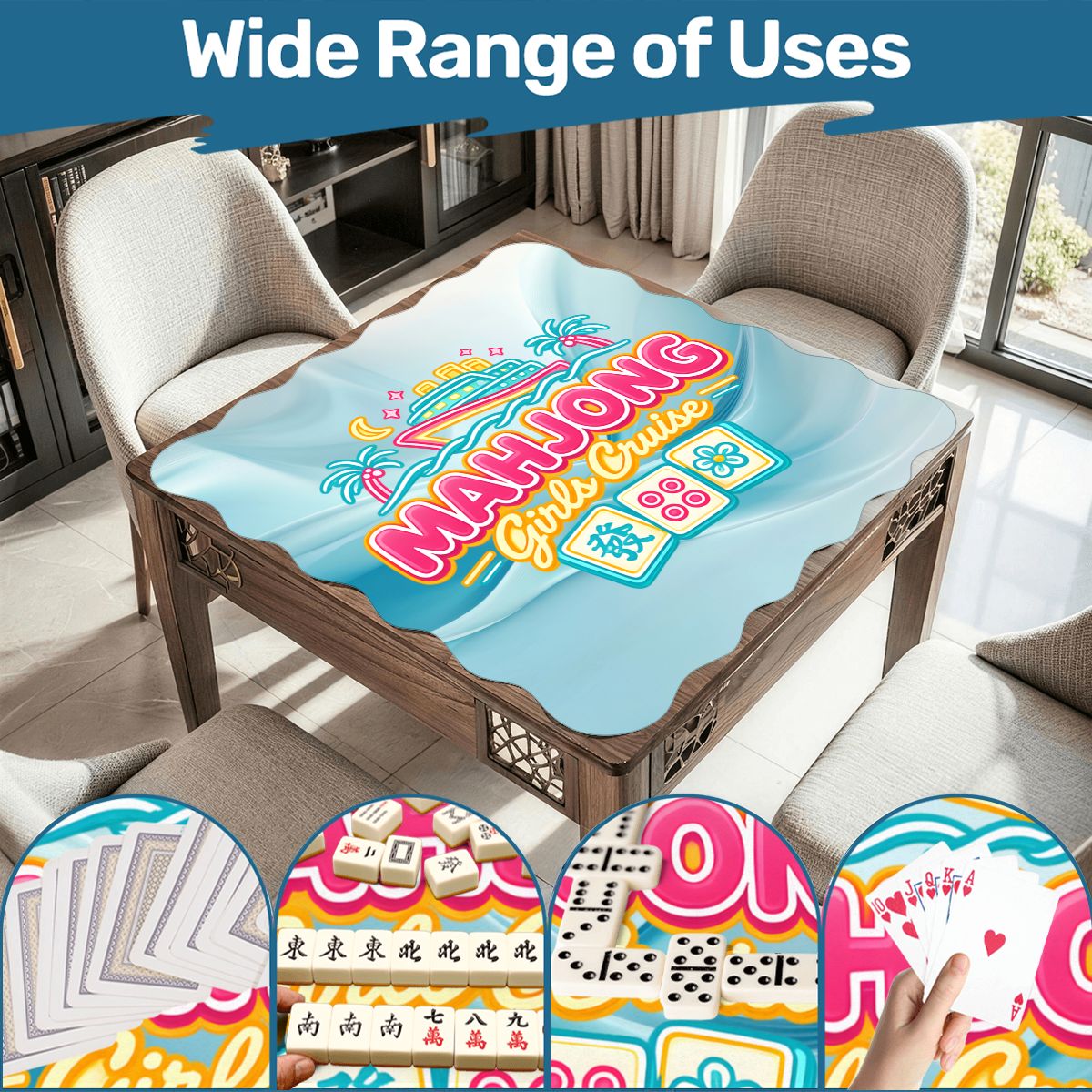Mahjong Girls Cruise, Scalloped Mahjong Mat - Splash of Color Co.