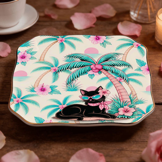 Meow Tropical Paradice Floral Scalloped Ceramic Mahjong Dice Tray - Splash Of Mahj And Color Co.