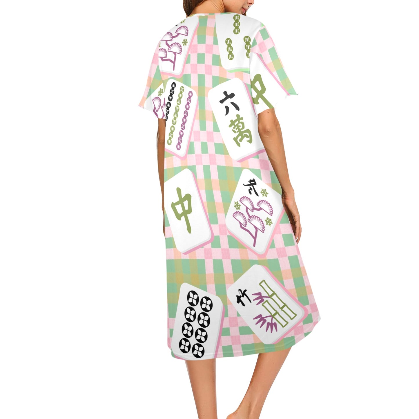Preppy Mahjong Muumuu Dress Green Pink Whimsical Mahj Tile Designed - Splash of Color Co.