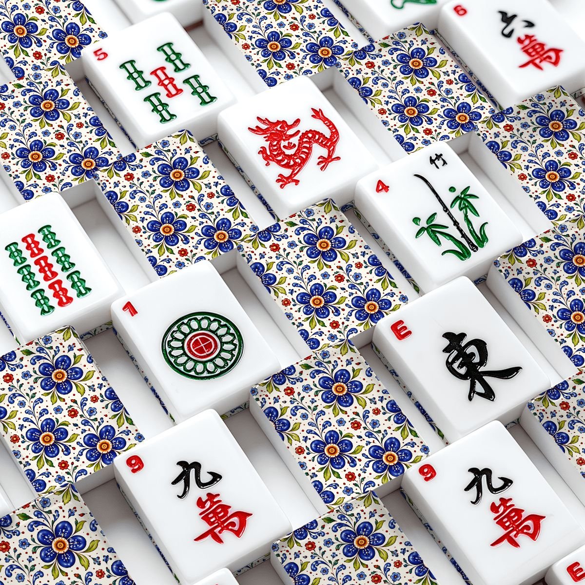 Pottery PORCELAIN Designed American Mahjong Tile Set And Carry Bag - Splash Of Mahj And Color Co.