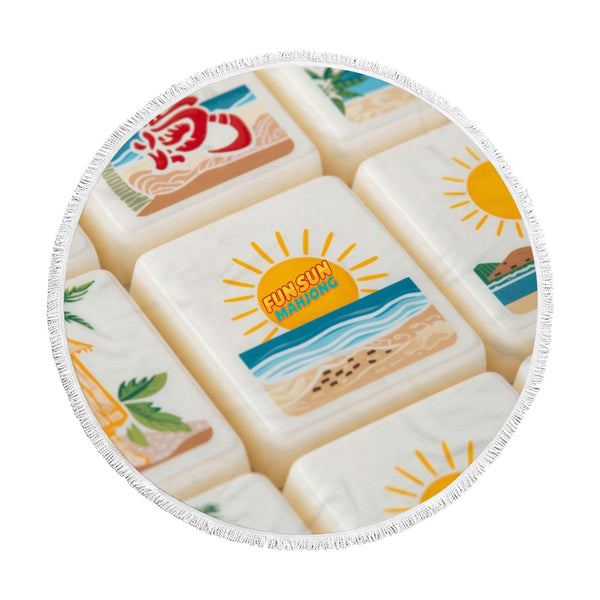 Mahjong Poolside Lounge Towel With Round Tassel, Fun In The Sun - Splash of Color Co.