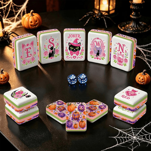 Pumpkins Brew And Witch's Layered Halloween Mahjong Tiles And Carry Case - Splash Of Mahj And Color Co.