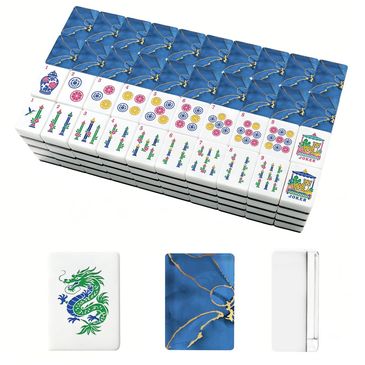 Blue Marbled Gold Gilded American Mahjong Pastel Chinoiserie Tiles