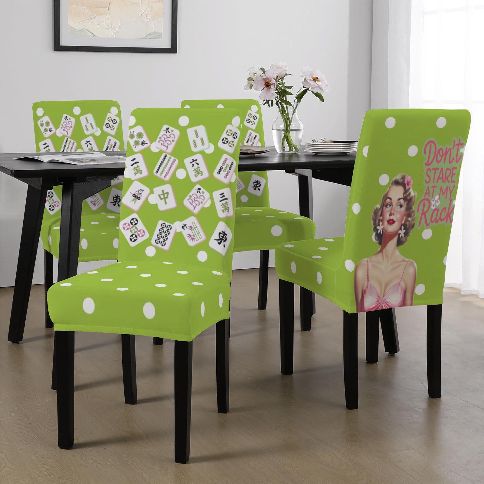 Funny Mahjong, Don't Stare At My Rack Chair Covers Custom Chair Cover - Splash of Color Co.