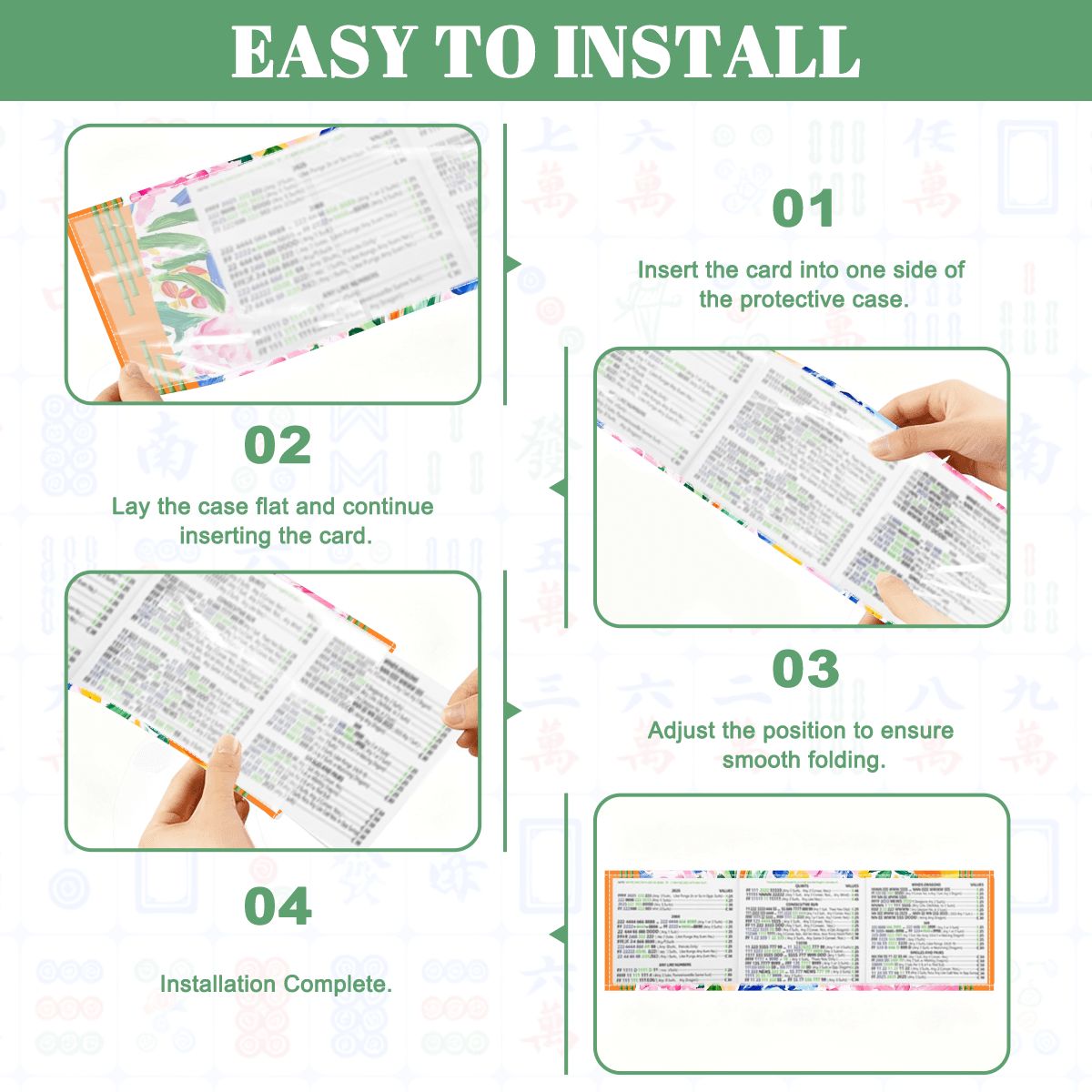 4 Mahjong Card Holder with Line Finder Chinoiserie Floral Blue Orange Design - Splash of Color Co.