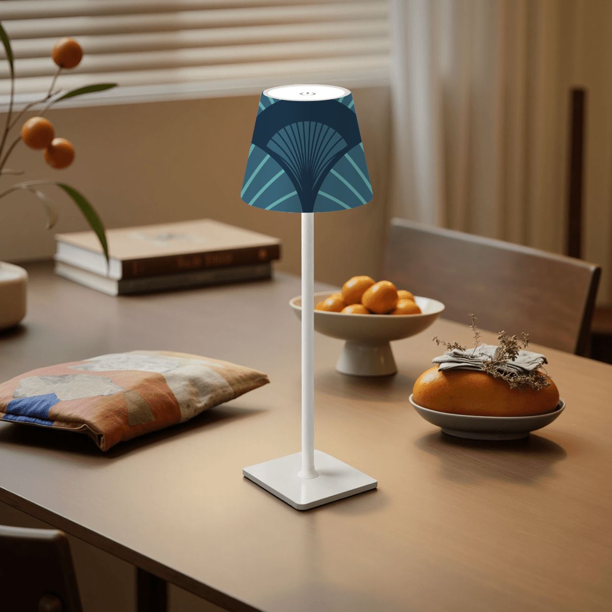 Art Deco Royal Blue LED Mahjong Cordless Table Lamp - Splash of Color Co.