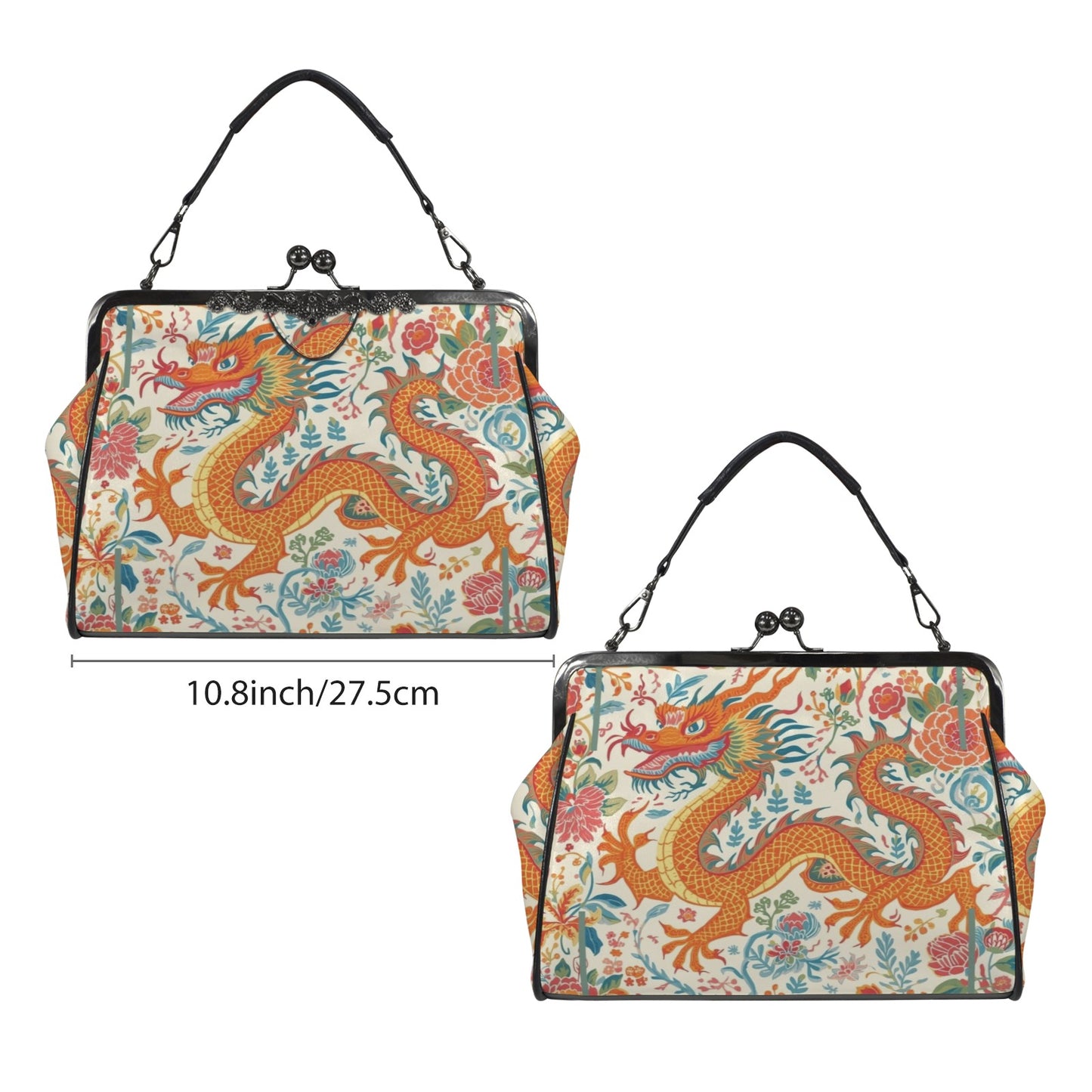 Asian Dragon Bold And Eclectic Modern Vintage Kisslock Shoulder Handbag - Splash of Color Co.