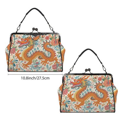 Asian Dragon Bold And Eclectic Modern Vintage Kisslock Shoulder Handbag - Splash of Color Co.
