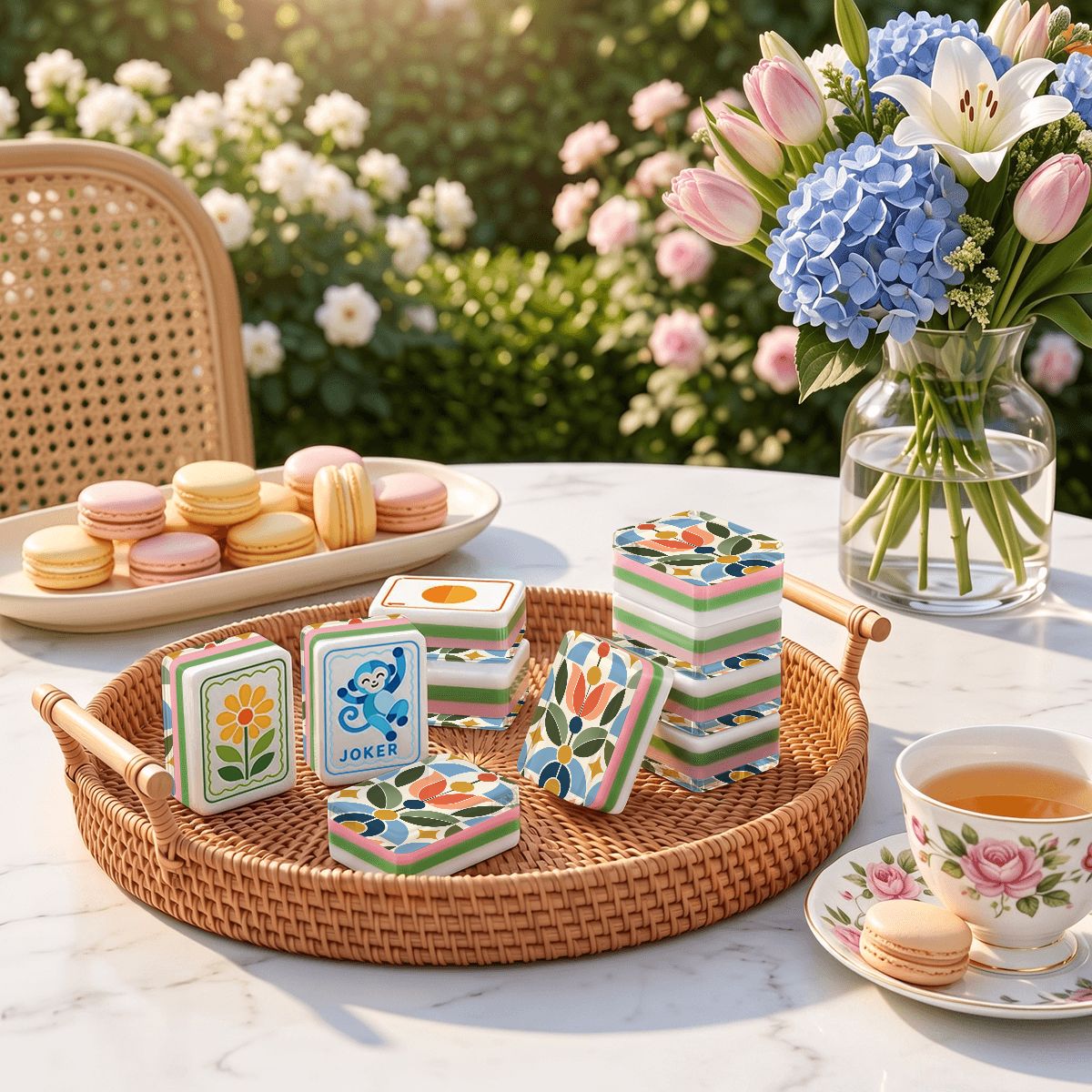 Mod About You Scandinavian Folk Art American Mahjong Tiles 4Layer With Carry Case - Splash Of Mahj And Color Co.