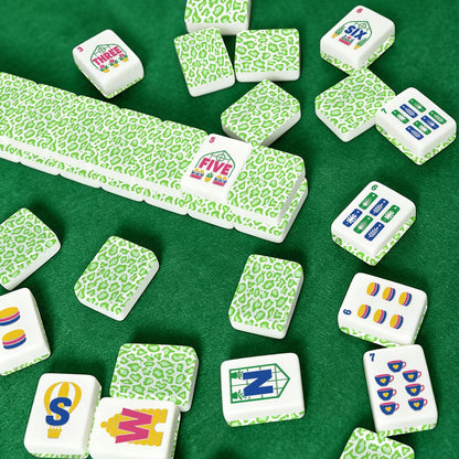 Lime Green Cheetah Garden American Mahjong Tiles (Floral Garden Style) With Carry Case