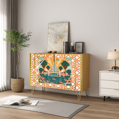 Art Deco Modern Wooden Storage Cabinet, Featuring Palm Springs California - Splash of Color Co.