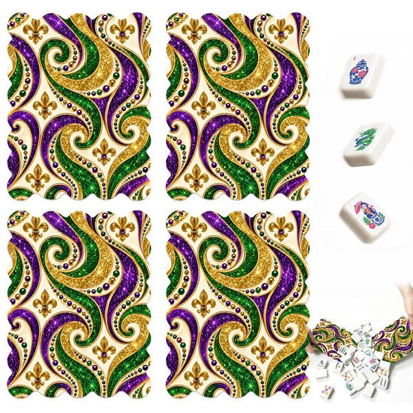Mardi Gras Glitz Gold Fleur De Lis Scalloped Mahjong Shuffler Cards  Set of 4