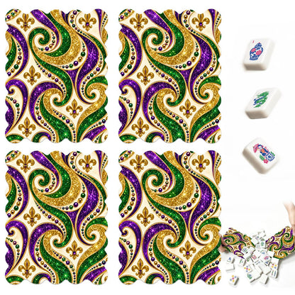 Mardi Gras Glitz Gold Fleur De Lis Scalloped Mahjong Shuffler Cards  Set of 4
