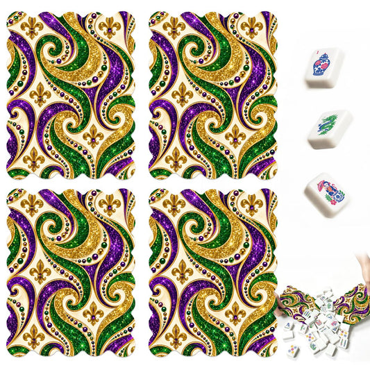 Mardi Gras Glitz Gold Fleur De Lis Scalloped Mahjong Shuffler Cards  Set of 4