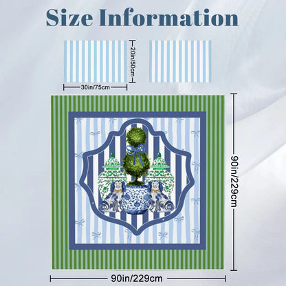 Chinoiserie Staffordshire Watercolor Dogs, Green Blue Preppy Queen Duvet Cover Set - Splash of Color Co.