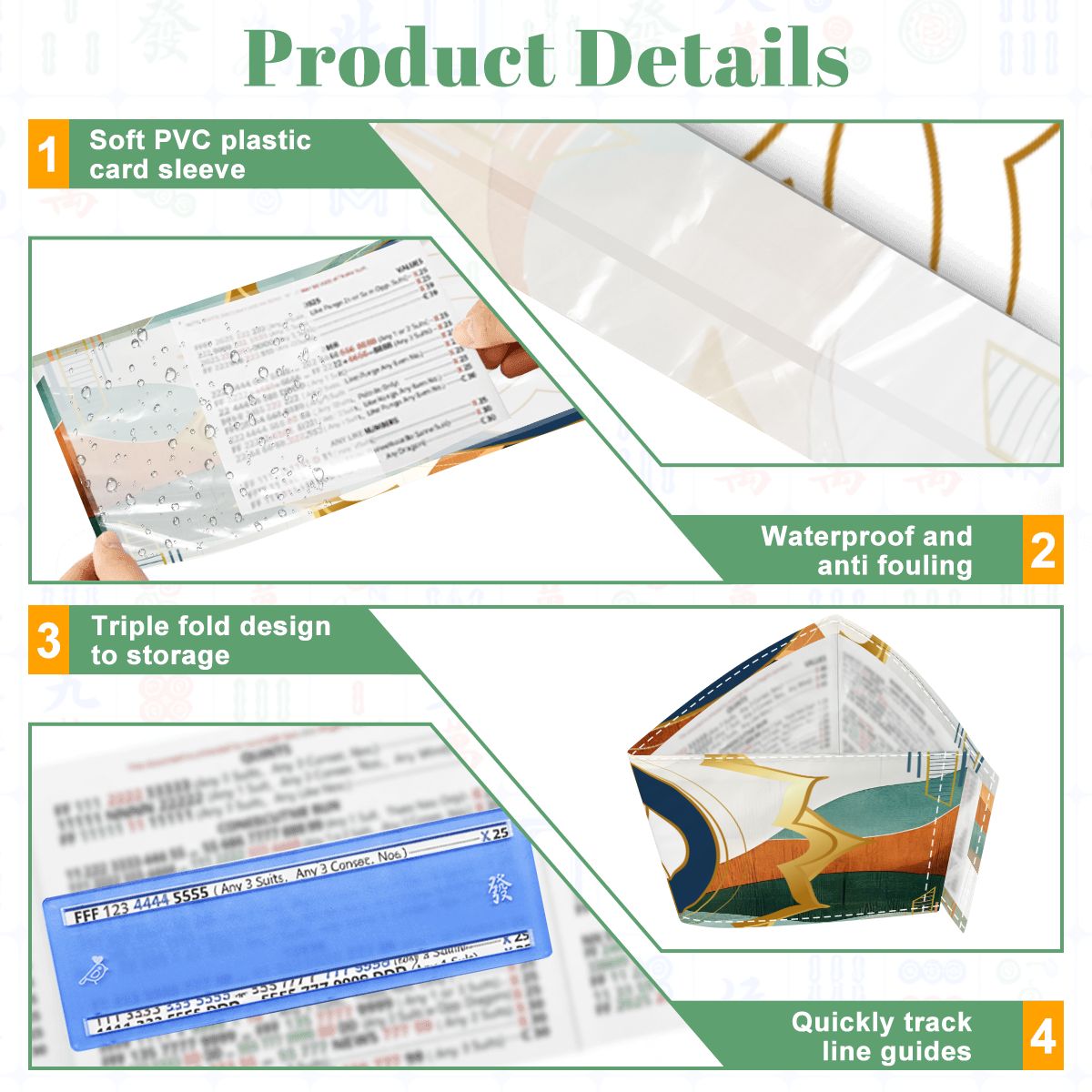 Art Deco Gilded Marbled Design 4 Mahjong Card Holder with Line Finder - Splash of Color Co.