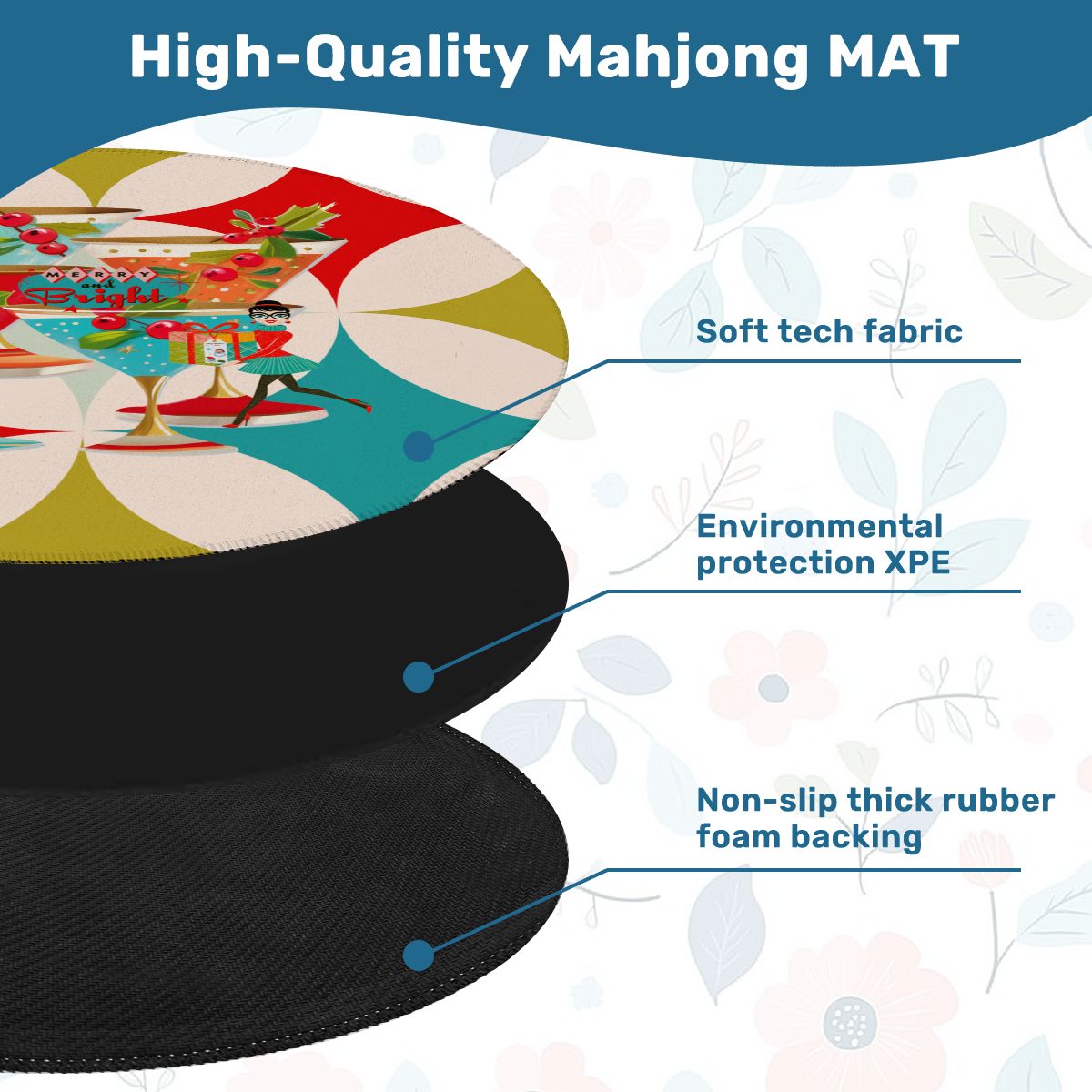 Mod Berry And Bright Christmas Round Mahjong Mat