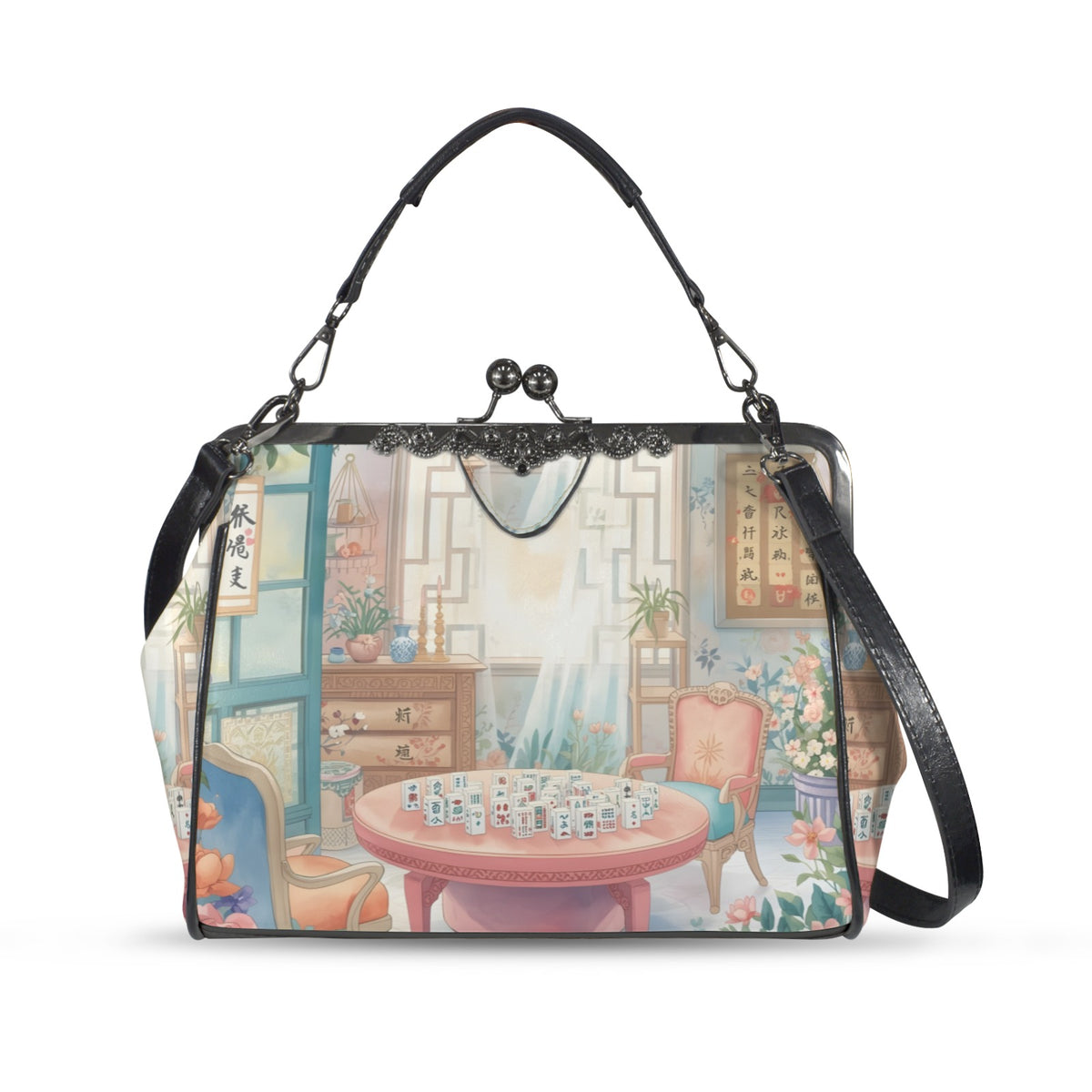 Mahjong Tea Room Vintage Watercolor Kisslock Purse - Splash of Color Co.