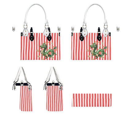 Summer Dragon Preppy Coral Striped Handbag/Shoulderbag