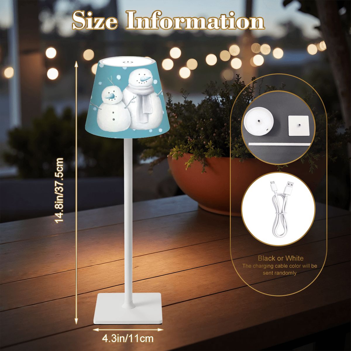 Mahjong In Moonlight, Winter Snowman Mahj Table LED Cordless Table Lamp - Splash of Color Co.