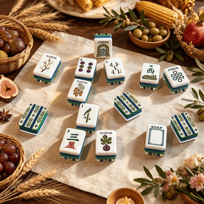 Tuscan Mediterranean Olive Grove Botanical American Mahjong Tiles With Carry Case - Splash Of Mahj And Color Co.