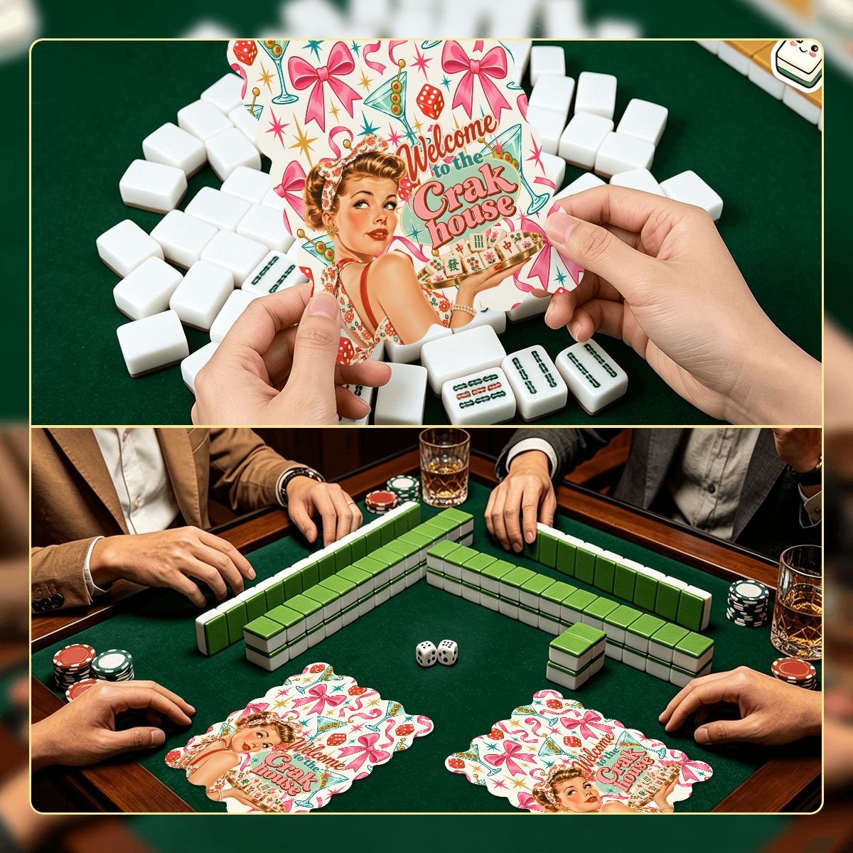 Funny Mahjong Welcome To The Crak House Nostalgic Scalloped Mahjong Shuffler Cards  Set of 4