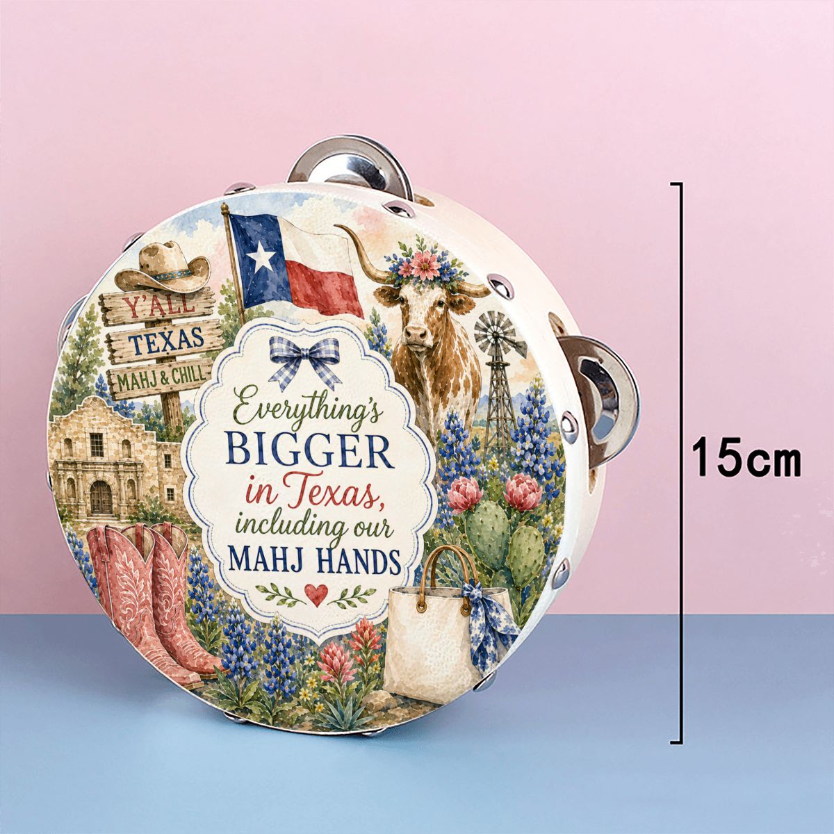 Texas Mahjong Tambourine with Ribbon