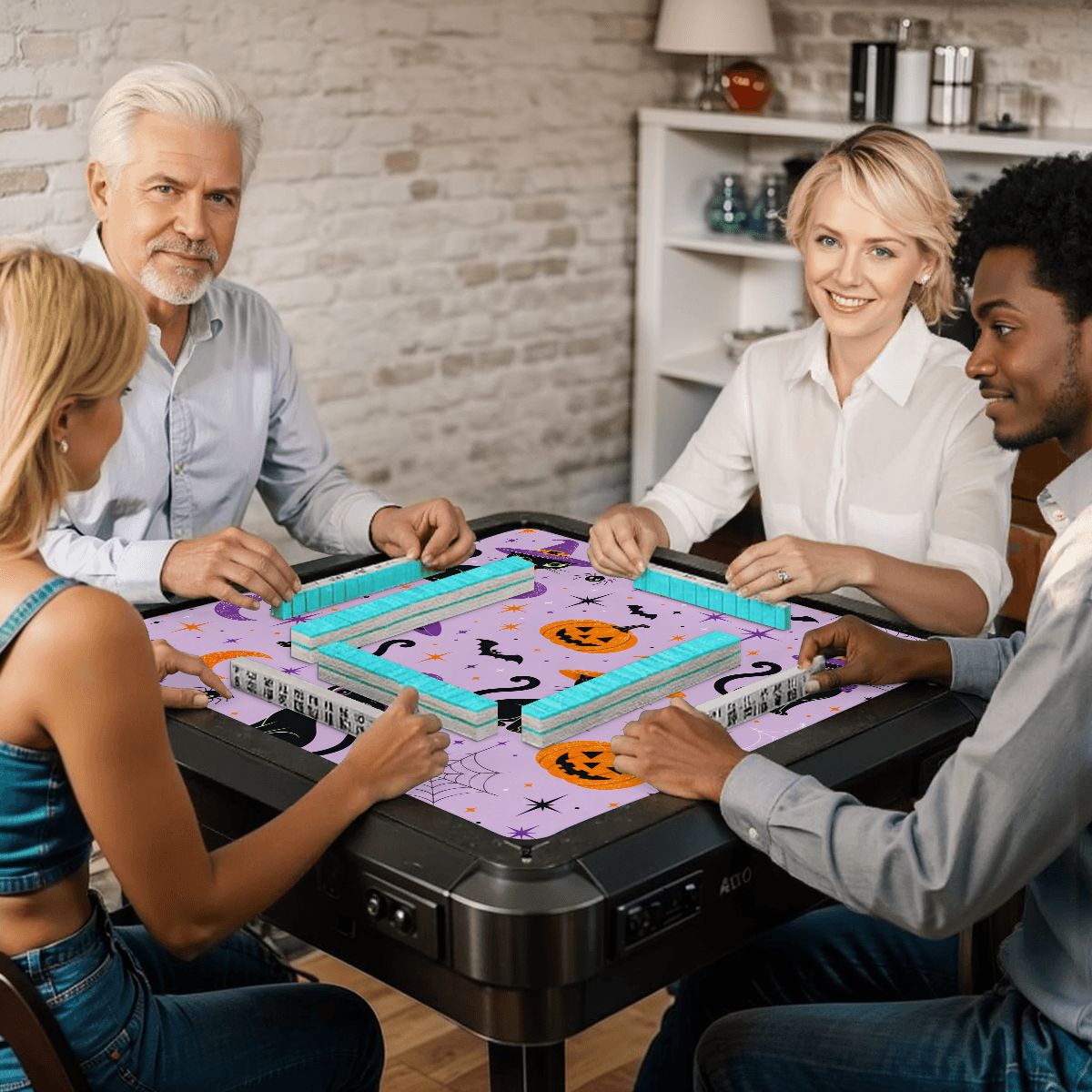 Witchey Poo Black Cat Purple Orange Black Mahjong Mat - Splash Of Mahj And Color Co.