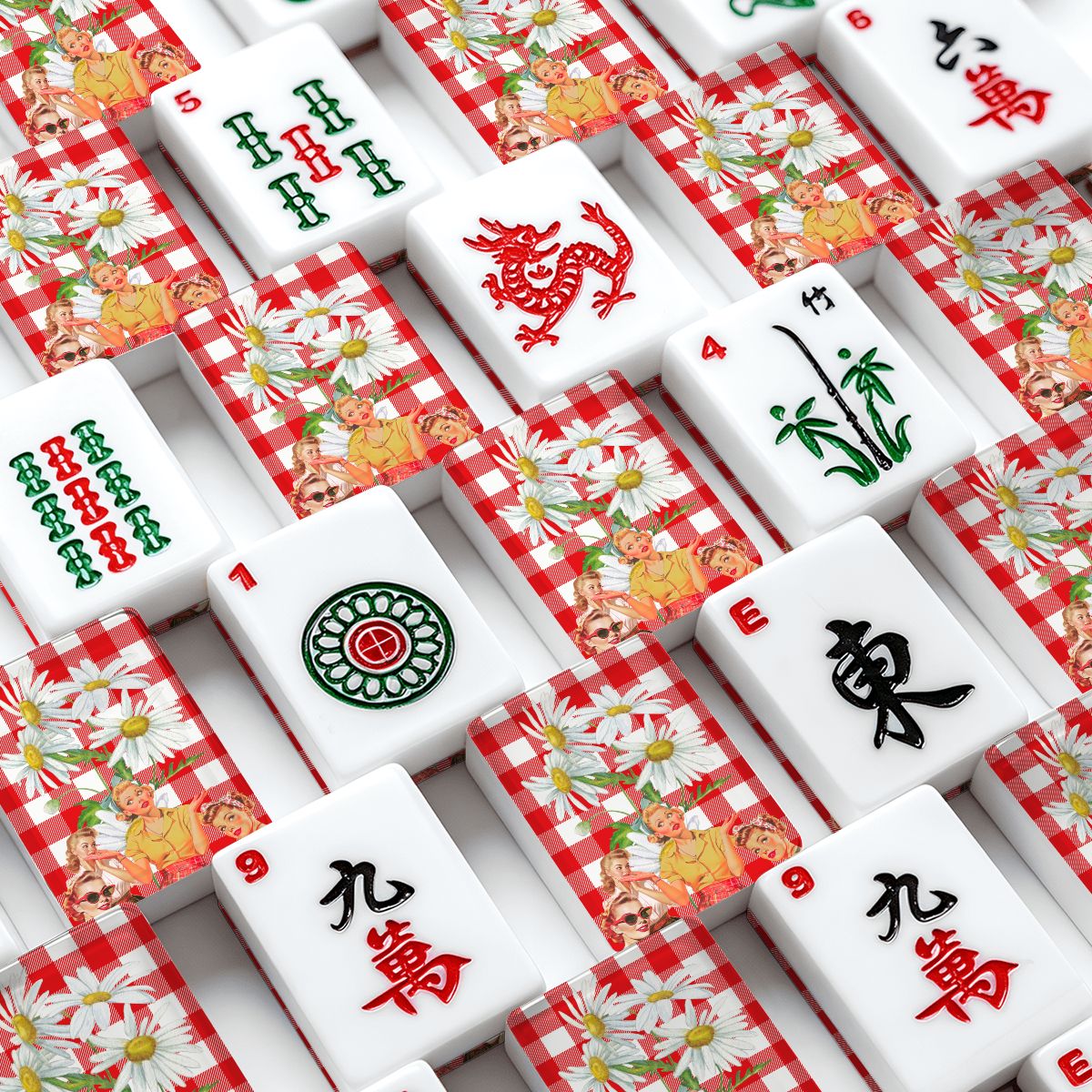 The Real Mahj Wives Red Gingham Nostalgic American Mahjong Tiles And Carry Case - Splash of Color Co.