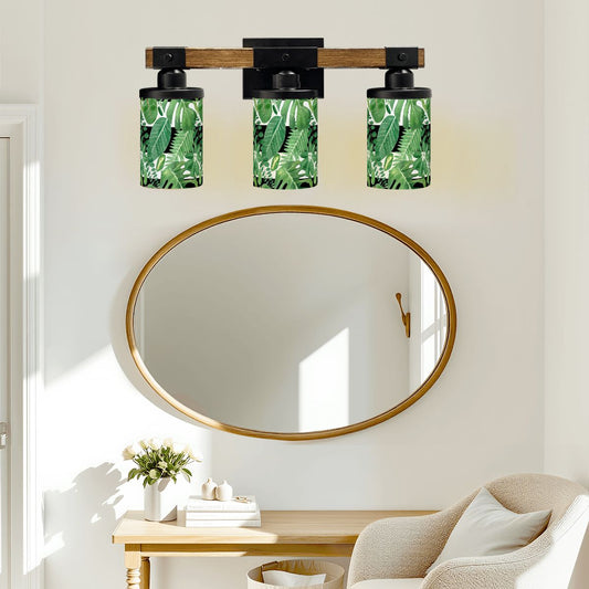 Green Monstera Plant Black Accent Asian Garden Zen Vanity Light Fixture