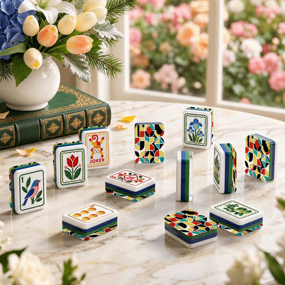 Modern Geometric Scandi  Folk American Mahjong Tiles  4 Layer And Carry Case