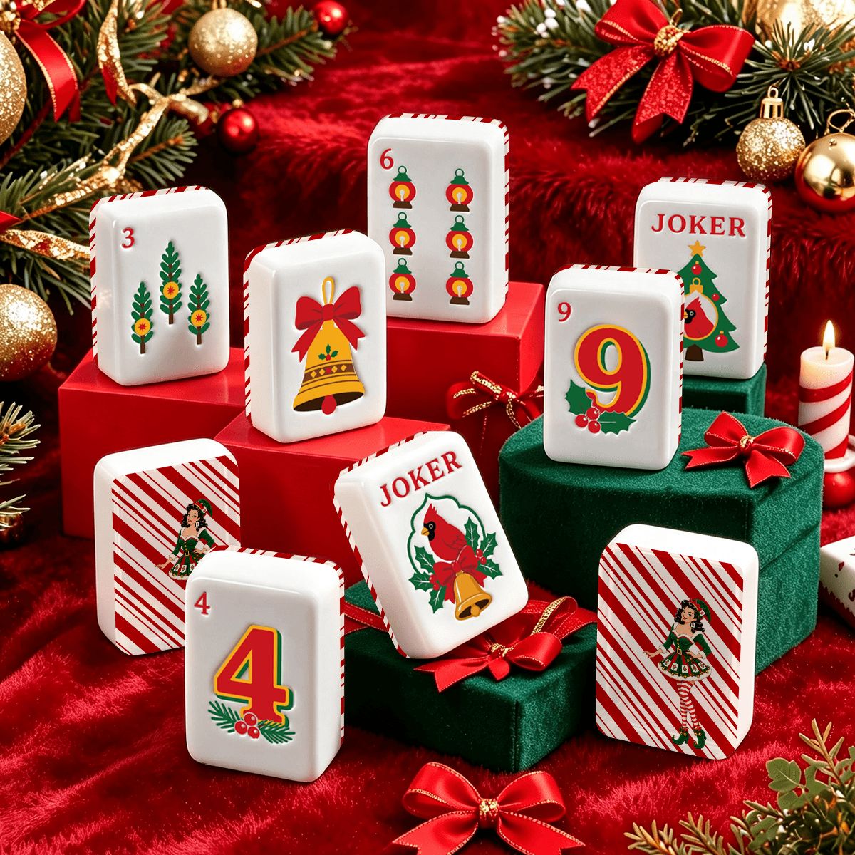 Madge Sexy Vixen Christmas Mahjong Elf Christmas Engraved Tiles - Splash Of Mahj And Color Co.