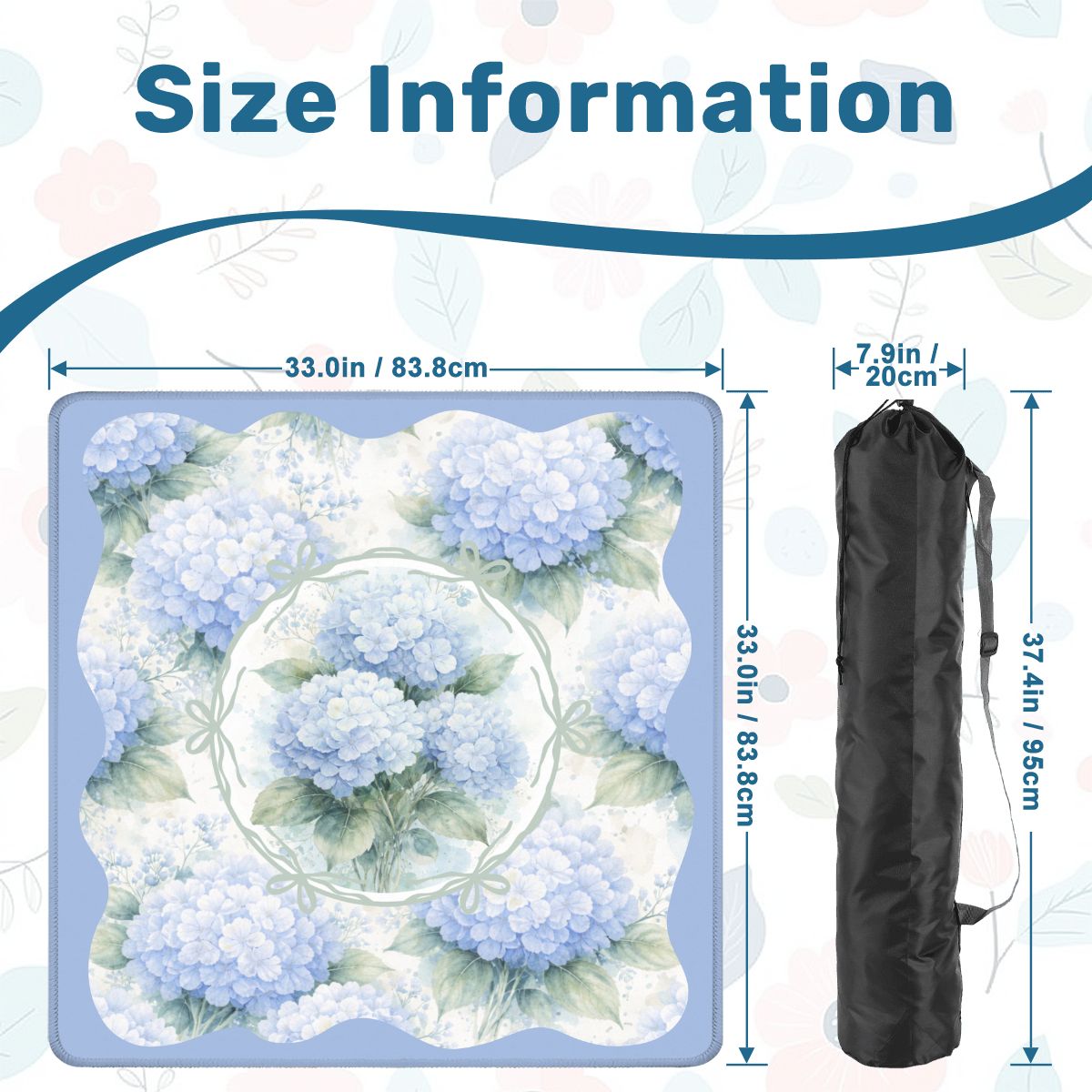 Baby Blue Floral Hydrangea Mahjong Mat 33"x33" - Splash Of Mahj And Color Co.