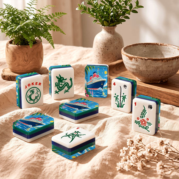 Mahjong Cruise 4Layer American Mahjong Tiles  Blue  Green And Carry Case