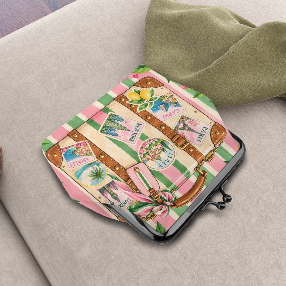 Preppy Traveler Women's Leather Kiss Lock Coin Purse - Splash Of Mahj And Color Co.