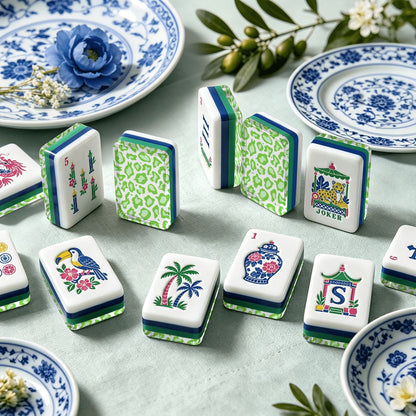Cheetah Limongreen Chinoiserie Chic American Mahjong Tiles And Carry Case