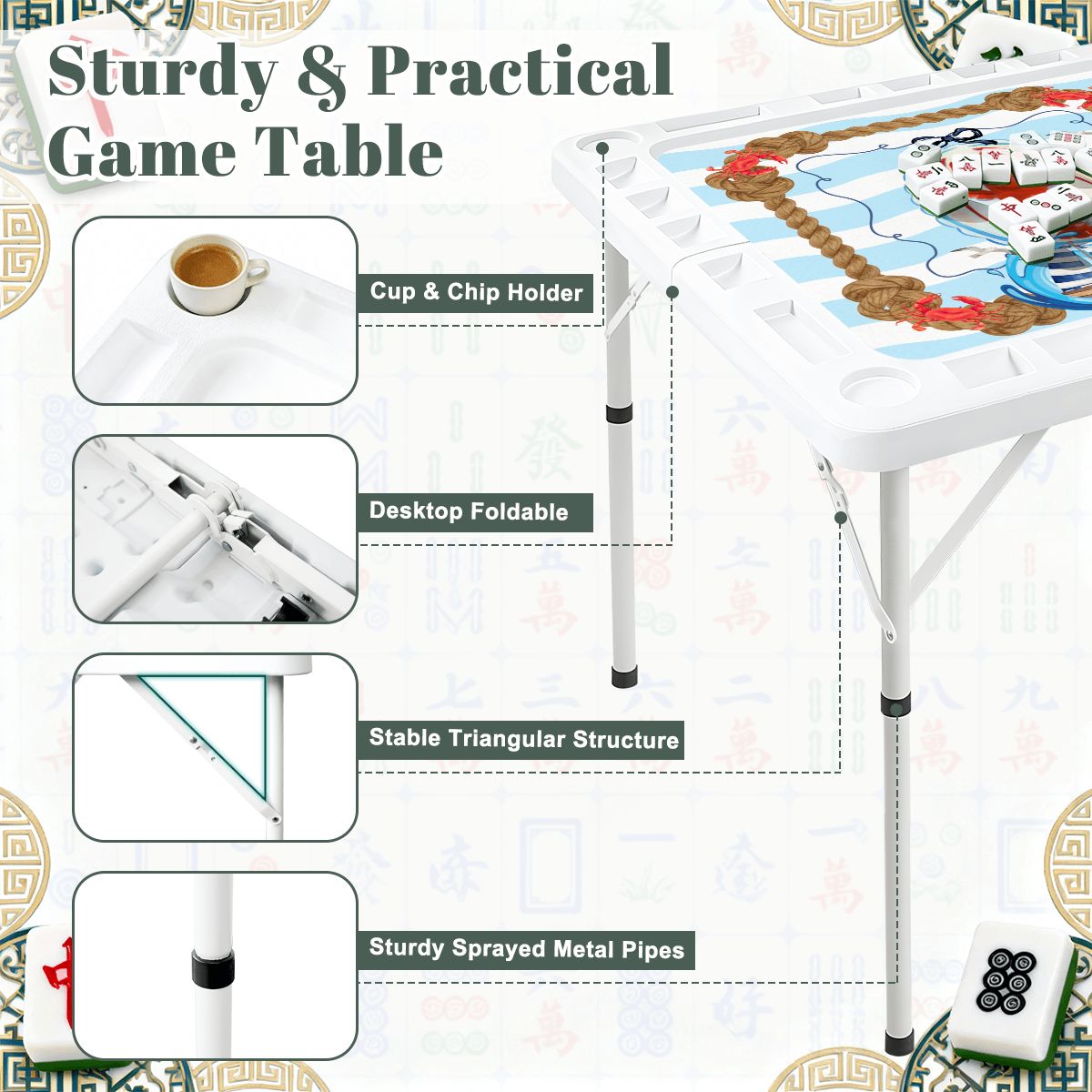 Nautical New England Foldable Mahjong Table - Splash of Color Co.