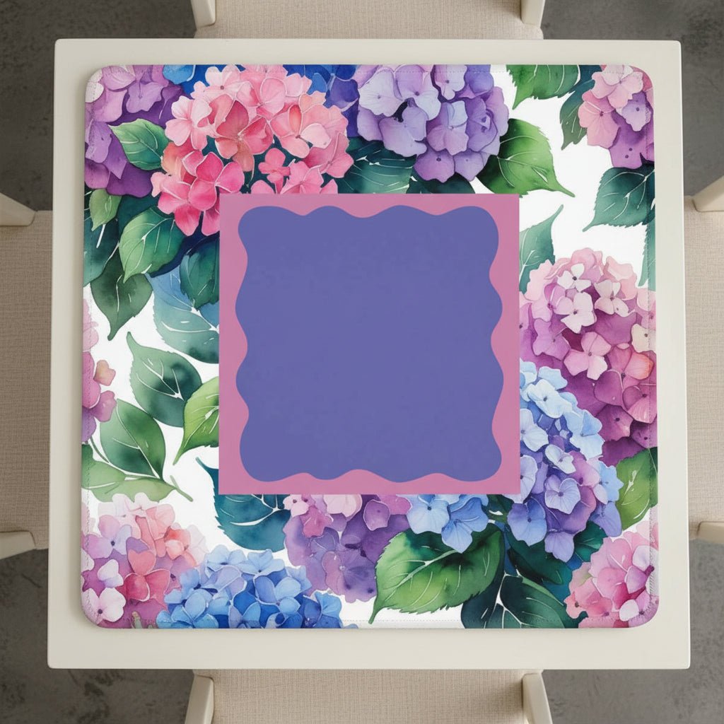 Purple And Pink Hydrangea Blooms Mahjong Mat 33"x33" - Splash Of Mahj And Color Co.