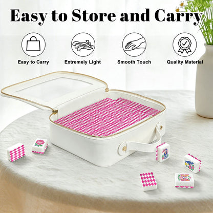Hot Pink Harlequin Romance Chinoiserie Pastel Mahjong Tiles With Carry Case - Splash Of Mahj And Color Co.