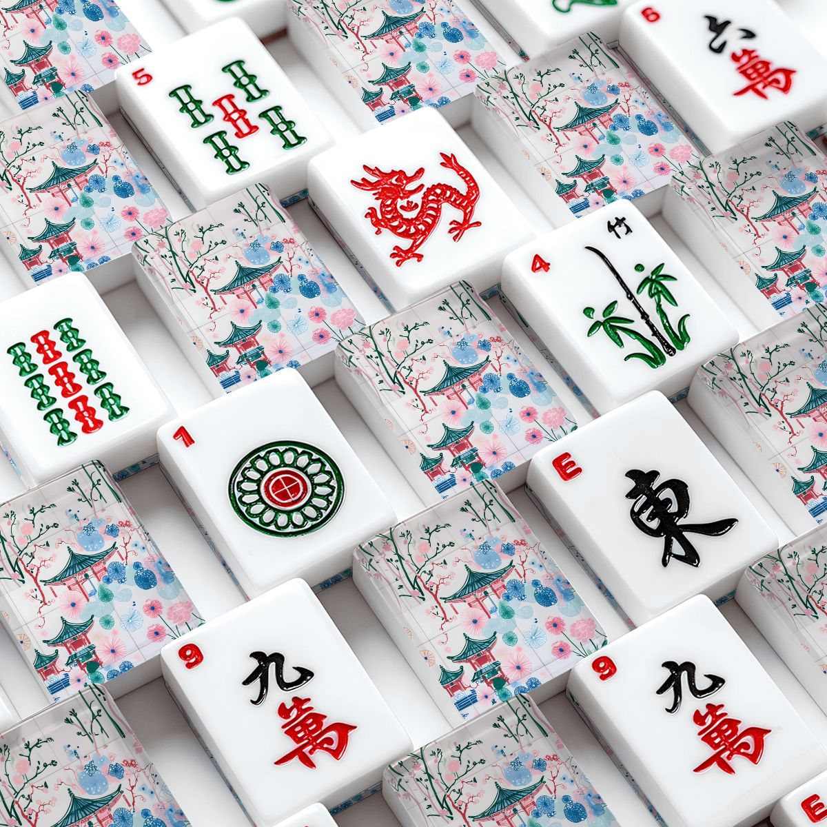 Asian Pagoda American Mahjong Tiles And Carry Case