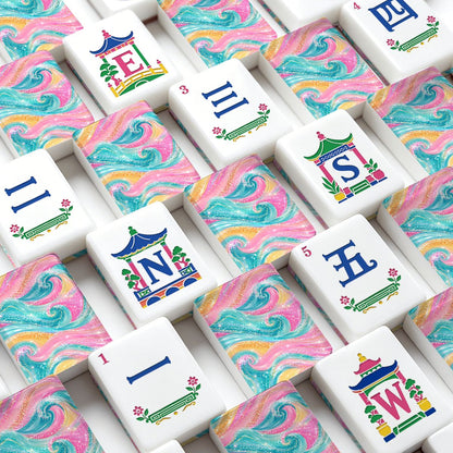 The Tide Is High Chinoiserie Engraved Mahjong Tiles And Carry Case - Splash Of Mahj And Color Co.
