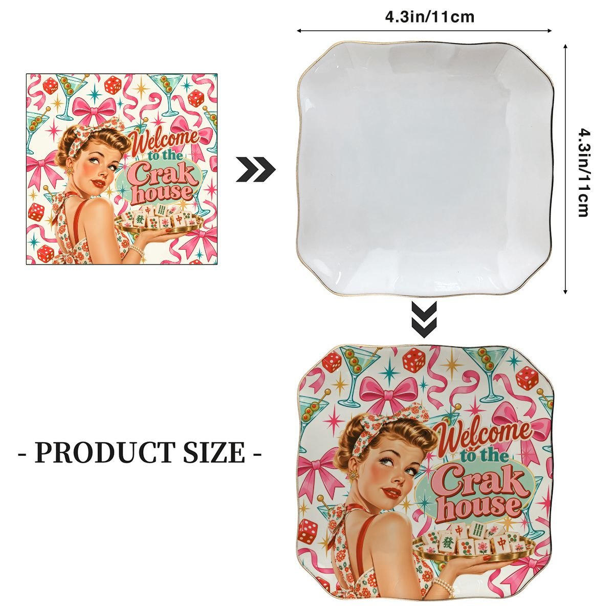 Funny Mahjong Scalloped Ceramic Mahjong Dice Tray Nostalgic Welcome To The Crak House - Splash Of Mahj And Color Co.