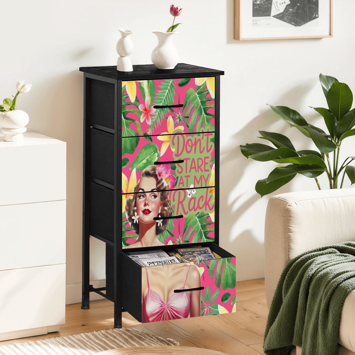 Funny Mahjong Cheeky Vintage Gal, Chest Of Drawers Mahjong Organizer Dresser - Splash of Color Co.