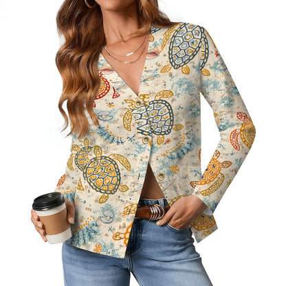 Off the Amalfi Coast Turtle Women's V Neck Lightweight Cardigan - Splash of Color Co.