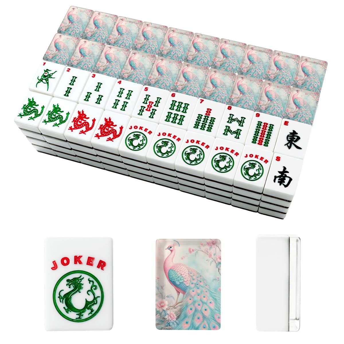 Pretty Pastel Peacock Chinoiserie Cherry Blossom American Mahjong Tiles And Carry Case Bundle - Splash of Color Co.