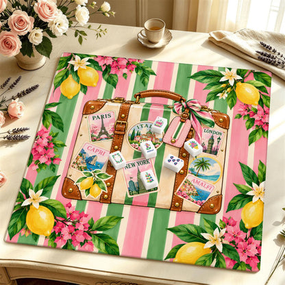 Preppy Green And Pink World Traveler Mahjong Mat Sleek Surface - Splash Of Mahj And Color Co.