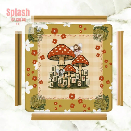 Fairy Garden Mushrooms, Fairies, Turtles Cottagecore Preppy Mahjong Mat - Splash of Color co.
