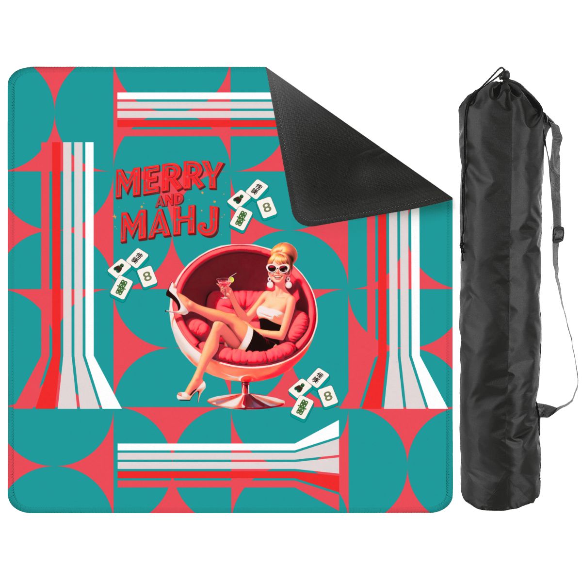 Mahjong Christmas Mat, Merry And Mahj Vintage Nostalgic Party Girl